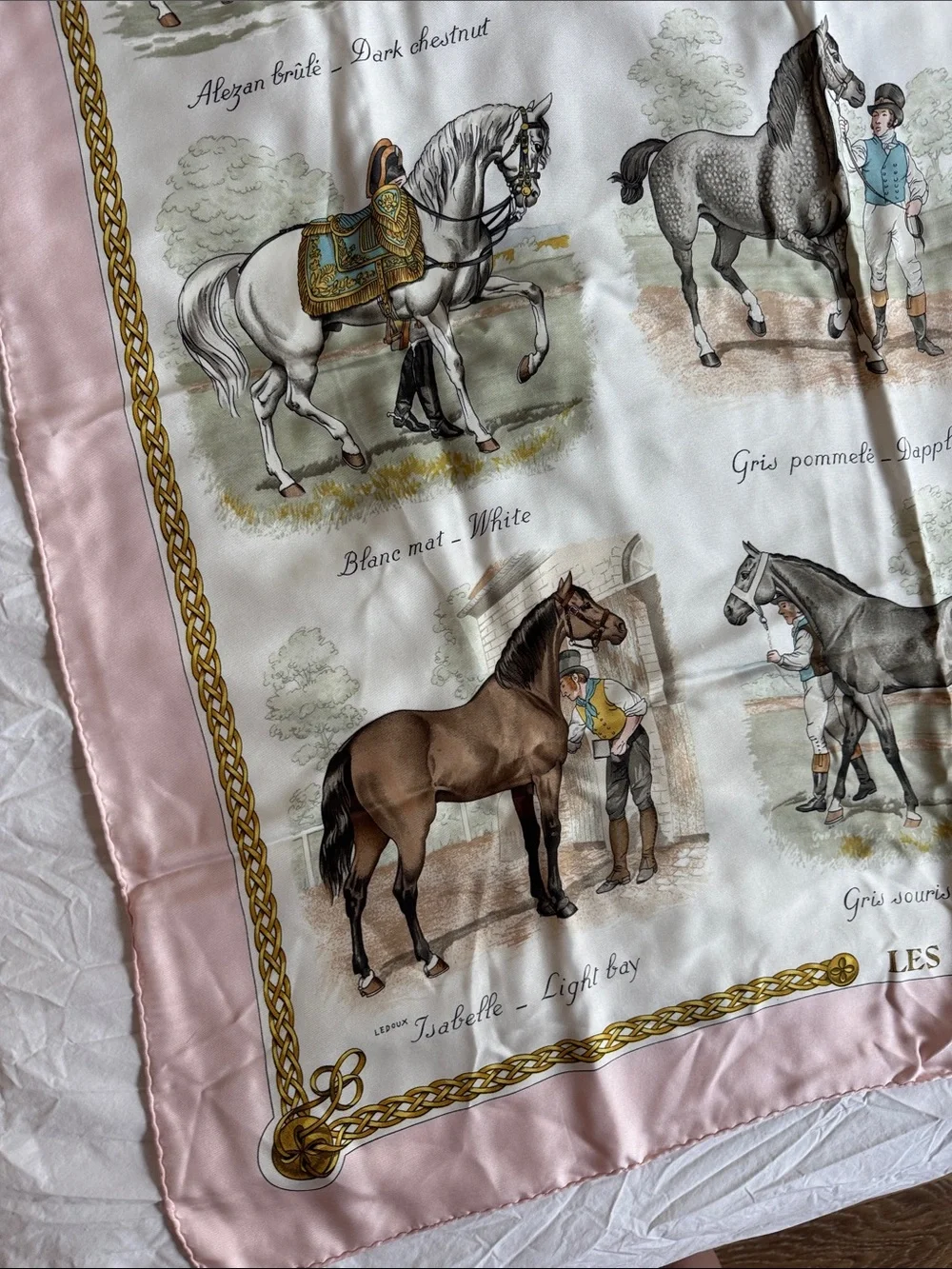 Vintage Hermès Paris 100% Silk Scarf, Les Robes, Equestrian Design in Pink